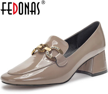 FEDONAS Rhinestone Women Shoes Thick Heels Pumps Casual Office Lady Sandals Spring Summer metal decoration Round Toe Shoes Woman