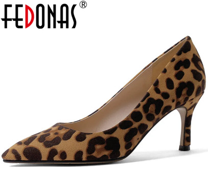 FEDONAS Sexy Leopard Print Pumps Women Spring Autumn Four Season Flock High Heels Wedding Office Shoes Woman Shallow Pumps