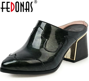 FEDONAS Sexy PU Quality Women Shoes Night Club Pointed Toe Mules High Heels Pumps Spring Summer Show Off New 2020 Shoes Woman