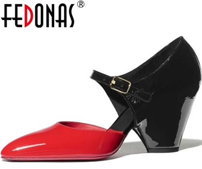 FEDONAS Sexy Spike Heels Pumps Genuine Leathder Metal Buckle Women Shoes 2020 Newest Summer Autumn Night Club Retro Shoes Woman