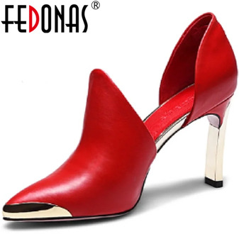 FEDONAS Sexy Women Pumps Pointed Toe Night Club Pumps Spring Summer 2020 Shoes Cow Leather Metal Decoration 2020 Shoes Woman