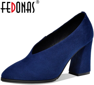FEDONAS Shallow Kid Suede Leather Women Shoes Pointed Toe High Heels Pumps 2020 Spring Summer Basic Shoes Woman Heels Size 34