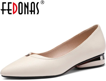 FEDONAS Shallow Metal Decoration Loafers Heels 2020 Summer Autumn Thick Heels Shoes For Women Casual Pointed Toe Shoes Woman
