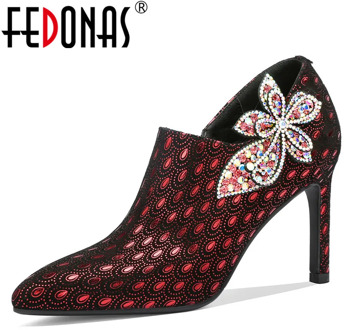 FEDONAS Shallow Pumps Women Spring Autumn Side Zipper Pumps Prom Wedding Shoes Woman Rhinestone High Heels Pointed Toe Pumps