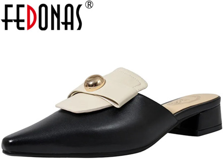 FEDONAS Show Off Metal Decoratin Women Pumps Sweet Cow Leather Pumps 2020 Pointed Toe Shoes Woman Thick Heeled Party Shoes Woman