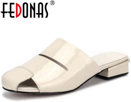 FEDONAS Slingbacks Concise Genuine Leather Women Mules Casual Thick Heels Pumps 2020 Spring Summer Party Office Shoes Woman