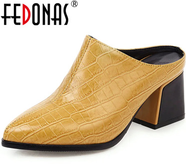 FEDONAS Solid Color Women Shoes Top Quality Wedding High Heeled Pumps Spring Summer Show Off Mules Sexy Round Toe Shoes Woman