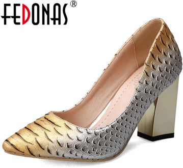 FEDONAS Spring Fashion Euro Style Women Pumps Fish-Scale Pattern Wedding Casual Shoes Pointed Toe Shallow Slip-On Shoes Woman