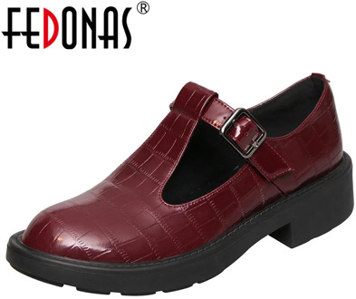 FEDONAS Spring Fashion Women Buckle Pumps Classic Chunky Heels Party Prom Shoes Woman Embossed Genuine Leather Big Size Shoes