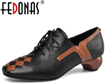 FEDONAS Spring Summer Quality Genuine Leather Women Pumps Lace Up Shallow High Heels Brand 2020 Fashion Party Casual Shoes Woman