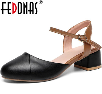 FEDONAS Sweet 2020 Women Solid Color Pumps Spring Summer Square Heels Pumps Round Toe Prom Basic Newest Slip On Shoes Woman