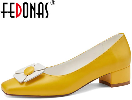 FEDONAS Sweet Fashion Genuine Leather Handmade Shoes For Women Summer Autumn Thick High Heels Pumps Wedding Party Shoes Woman