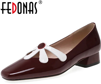 FEDONAS Sweet Flowers Genuine Leather Women Shoes Summer New Thick Heels Pumps Female 2020 Elegant Dancing Wedding Shoes Woman