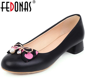 FEDONAS Sweet Women Vintage Party Prom Round Toe Pumps Butterfly Knot Retro Shoes Square Heeled Loafers New Classic Shoes Woman