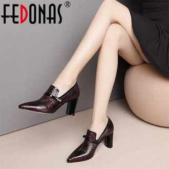 FEDONAS Top Quality High Heels Genuine Leather Pointed Toe Party Shoes Woman Slip On Spring Summer Brand Office Pumps Shoes