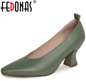 FEDONAS Top Quality Women Strange Heeled Shoes Point Toe Shoes New Shllow Shoes Genuine Leaather Fashion New 2020 Shoes Woman