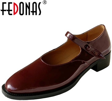 FEDONAS Velvet Concise Women Cow Patent Leather Mary Janes Shoes 2020 Spring Round Toe Low Heel Buckle Strap Casual Shoes Woman