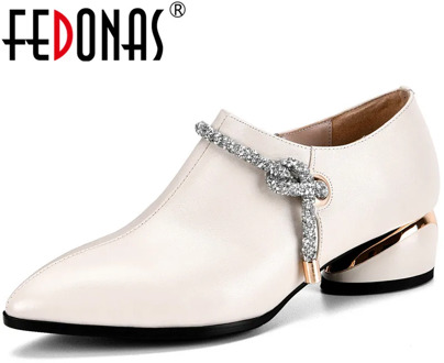 FEDONAS Vintage Single Genuine Leather Women Shoes Side Zipper Pointed Toe High Heels Pumps Summer Wedding Basic Shoes Woman