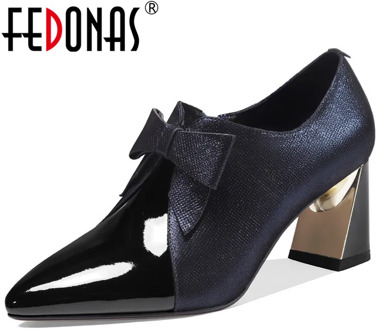 FEDONAS Vintage Women Cow Sheepskin Leather Pumps Butterfly Knot Pumps Party Night Club New Spring Side Zipper 2020 Shoes Woman