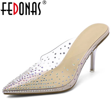 FEDONAS Women Casual Wedding Prom Night Club Shoes Spring Summer Rhinestone Concise Sexy Pointed Toe Slingbacks Shoes Woman