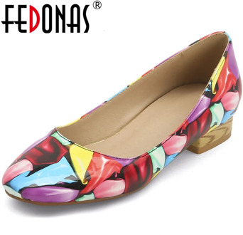 FEDONAS Women Colorful Square Heels Pumps Folk-Custom Concise Spring Summer 2020 Basic Shoes Woman Round Toe New Shoes Woman
