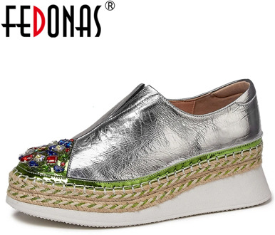 FEDONAS Women Genuine Leather Casual Shoes Basic Shoes Spring Auntumn Classic Design Rhinestone Appliques Concise Shoes Woman