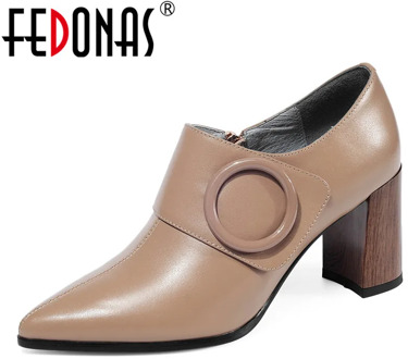 FEDONAS Women High Heels Pumps Classic Genuine Leather Pointed Toe Female Shoes Spring Autumn New Zipper Prom Casual Shoes Woman