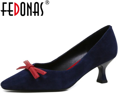 FEDONAS Women Pumps Butterfly Knot Slip On Kid Suede Spring Summer Working Prom Shoes Pointed Toe New Arrival Shoes Woman