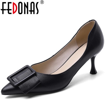 FEDONAS Women Pumps Cow Leather Prom Shoes Party Shoes Spring Summer bowtie Slip On Pointed Toe New Arrival 2020 Shoes Woman