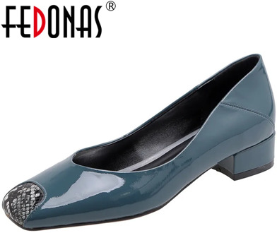 FEDONAS Women Pumps Cow Patent Leather Casual Shoes Working Shoes Spring Summer Shallow Square Toe Fashion 2020 Shoes Woman