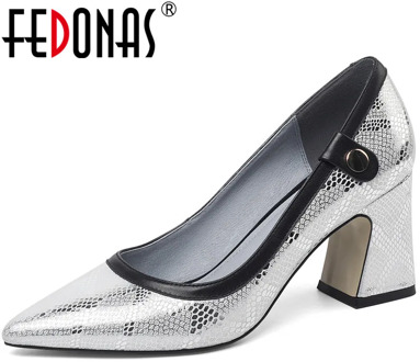 FEDONAS Women Pumps Snake Pattern Cow Leather Slip On High Heeled Spring Summer Prom Shoes Working Elegant Shoes Woman