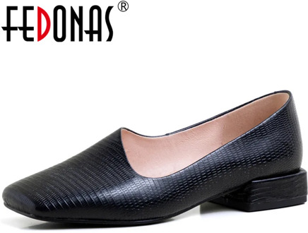 FEDONAS Women Square Toe Basic Loafers Office Thick Heels Pumps Spring Summe Platforms Shoes Cow Leather Concise Shoes Woman