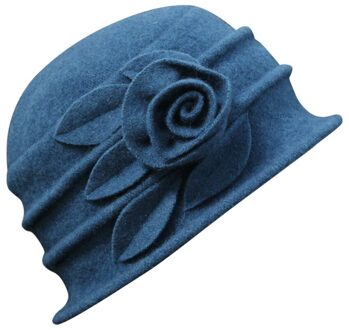 Fedora Dames Elegante Wollen Bloem Hoed Winter Party Night Vintage Cloche Bruiloft Hoed Vrouwen Emmer Cap Viseira Transparentec Blauw