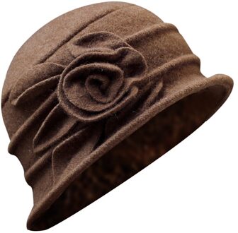 Fedora Dames Elegante Wollen Bloem Hoed Winter Party Night Vintage Cloche Bruiloft Hoed Vrouwen Emmer Cap Viseira Transparentec koffie