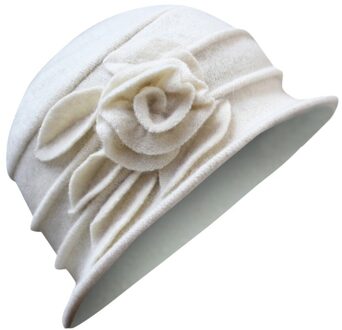 Fedora Dames Elegante Wollen Bloem Hoed Winter Party Night Vintage Cloche Bruiloft Hoed Vrouwen Emmer Cap Viseira Transparentec wit