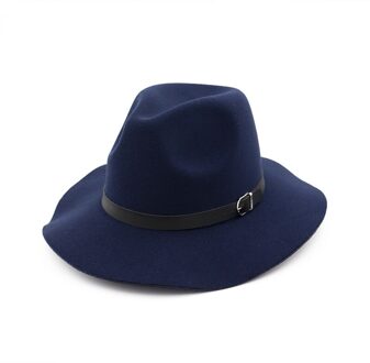 Fedora Hoed Mannen Vrouwen Imitatie Wollen Winter Vrouwen Vilten Hoeden Mannen Mode Zwarte Top Jazz Hoed Fedora Chapeau Sombrero Mujer marine blauw