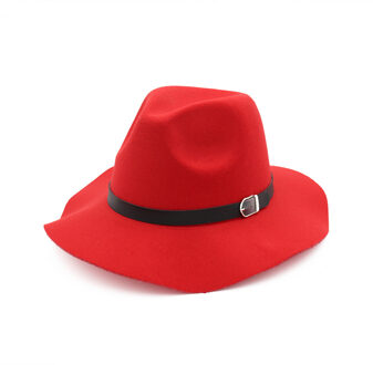 Fedora Hoed Mannen Vrouwen Imitatie Wollen Winter Vrouwen Vilten Hoeden Mannen Mode Zwarte Top Jazz Hoed Fedora Chapeau Sombrero Mujer rood