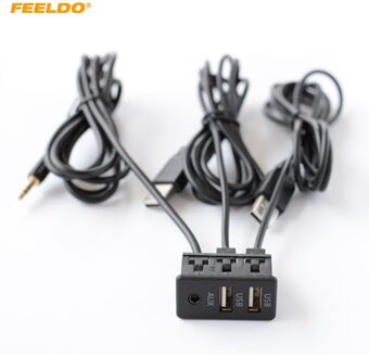 Feeldo Auto Universele Aux In Flush Mount Kabel Dubbele Usb Sockets 3.5Mm Male Jack Montage Gemodificeerde Aux Kabel Adapter