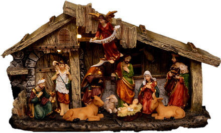 Feeric Christmas Complete verlichte kerststal - 17,8 x 8,5 x 31,5 cm - Kerststallen Multikleur