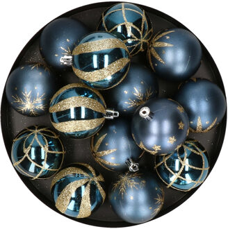 Feeric Christmas gedecoreerde kerstballen 25x- 6 cm - blauw -kunststofi¿½ - Kerstbal