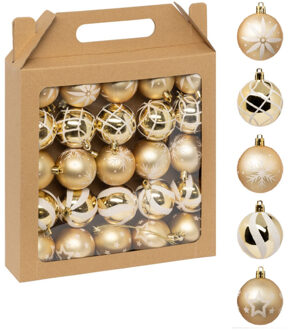 Feeric Christmas gedecoreerde kerstballen 25x- 6 cm - goud -kunststofA - Kerstbal Goudkleurig