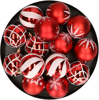 Feeric Christmas gedecoreerde kerstballen 25x- 6 cm - rood -kunststofAƒA¯A‚A¿A‚A½ - Kerstbal