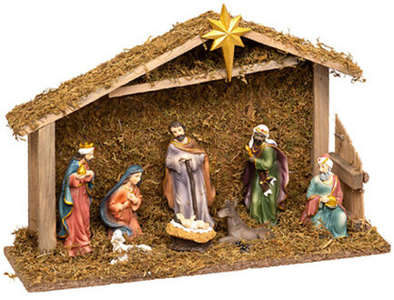 Feeric Christmas Kerststal - met 8 beeldjes - 22 x 11 x 35 cm