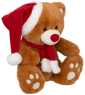 Feeric Christmas Knuffel kerstbeer met kerstmuts - 34 cm - pluche