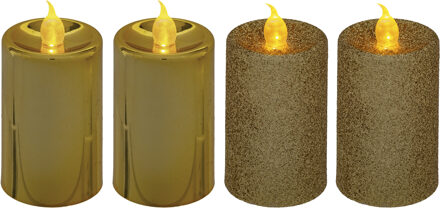 Feeric lights and christmas LED kaarsen set - 4x st - goud -H7,5 cm - LED kaarsen Goudkleurig
