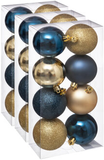 Feeric lights & Christmas Atmosphera Kerstballen - 24x st - kunststof - blauw-champagne - 7 cm - kerstversiering