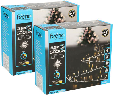 Feeric lights & Christmas Clusterverlichting - 2x - warm wit - 500 led lampjes - 12 mtr - transparant snoer - lichtsnoer