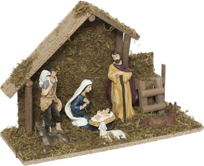 Feeric lights & Christmas Complete kerststal - L20 x B12 x H30 cm - met 7x kerst beelden - polyresin Multi