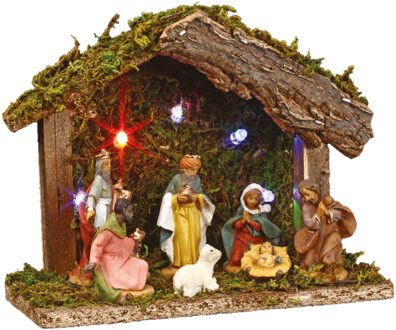 Feeric lights & Christmas Complete verlichte kerststal inclusief kerststal beelden L18 x B8 x H13,5 cm Multi