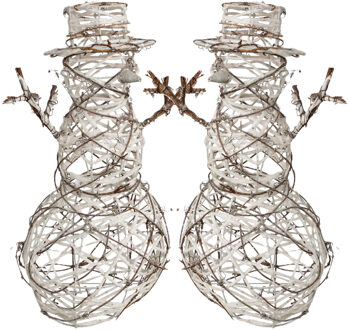 Feeric lights & Christmas Decoratie figuren - 2x - sneeuwpoppen - H42 cm - rotan - kerstdecoratie